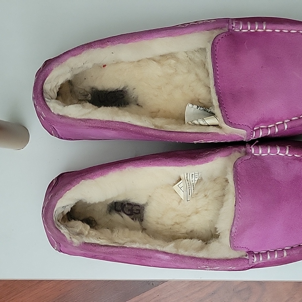 Ugg Australia Slippers Women 7M Ansley Shoes Purple Suede Wool Moccasin Moc Toe - Picture 5 of 12